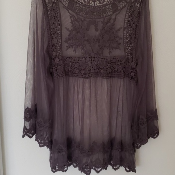 indigo soul Tops - Indigo soul | sheer embroidered tunic size L EUC